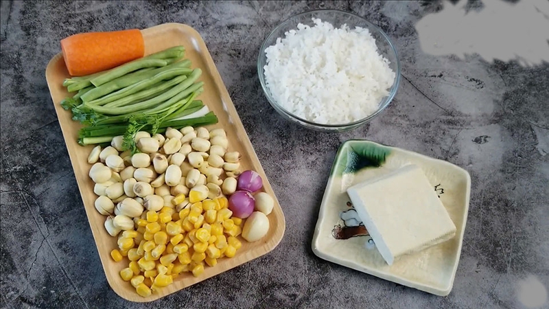 Nguyên liệu cần cho món cơm chay hấp lá sen