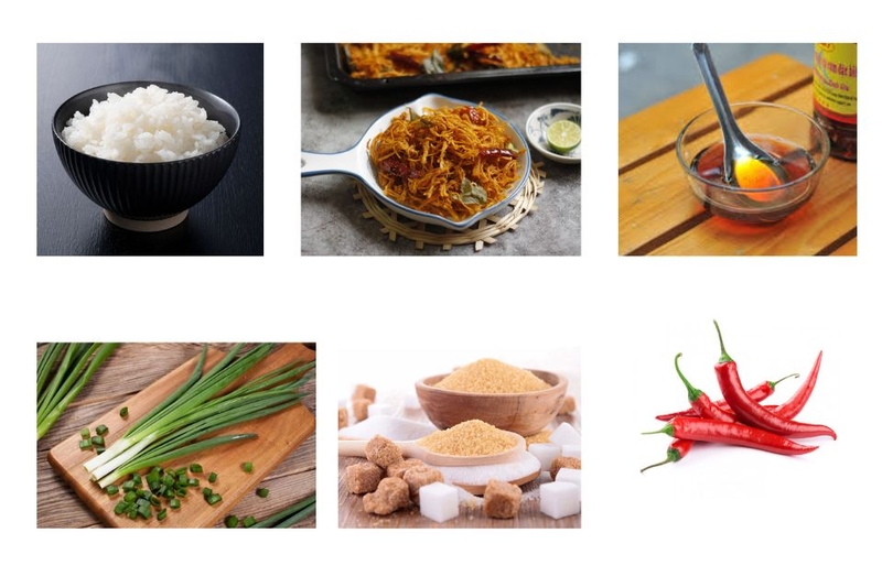 Nguyên liệu làm cơm cháy khô gà tại nhà