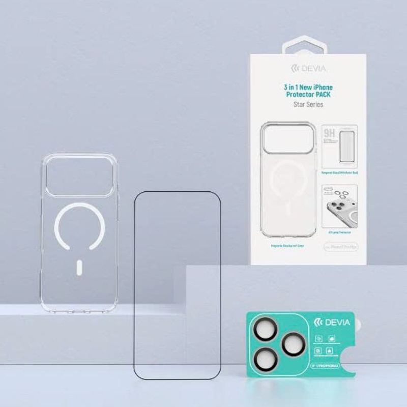 Combo 3in1 cường lực/Ốp Magsafe/Lens iPhone 17 Pro Max Devia - Combo 3 trong 1 tiện lợi, bảo vệ toàn diện thiết bị
