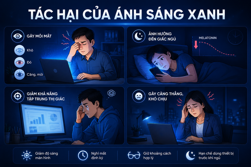 Tác hại của ánh sáng xanh là gì?