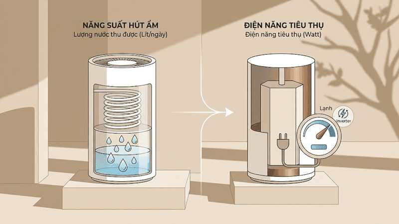 C&ocirc;ng suất h&uacute;t ẩm v&agrave; c&ocirc;ng suất ti&ecirc;u thụ điện l&agrave; hai kh&aacute;i niệm kh&aacute;c nhau