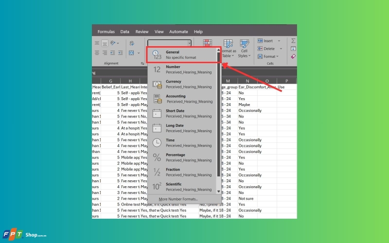 Công thức Excel không nhảy do định dạng ô sai