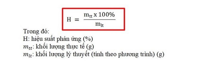 Công thức tính hiệu suất phản ứng