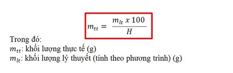 Công thức tính khối lượng chất tham gia