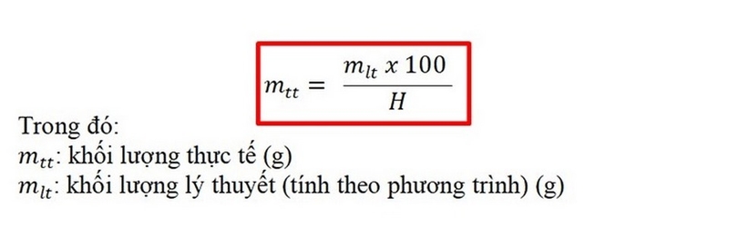 Công thức tính khối lượng sản phẩm thực tế