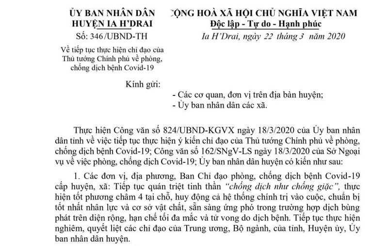 Công văn chỉ đạo