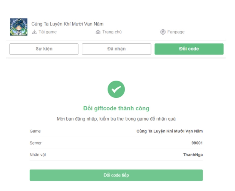 Nhập code Cùng Ta Luyện Khí 3