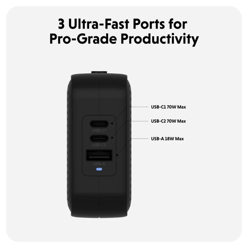 Củ sạc nhanh 3 cổng 70W GaN (2 USB-C + USB-A) đa năng Hyper KG (ảnh 3)
