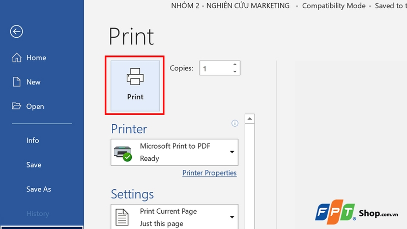 Nhấn Print để hoàn thành