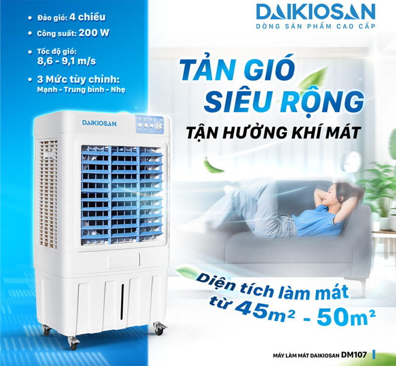 Quạt điều hòa Daikiosan DM107 với công suất 200W