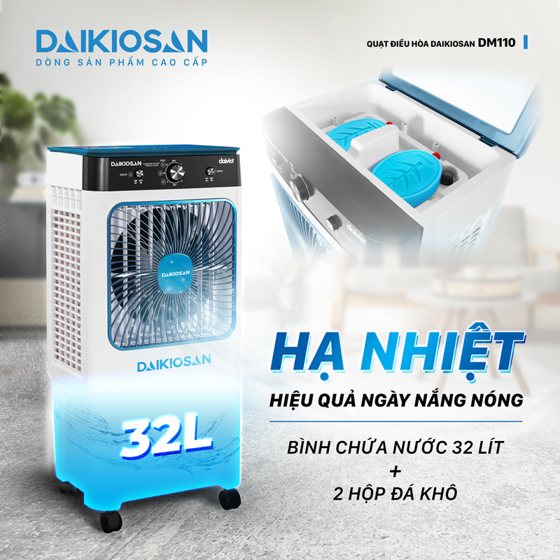 Quạt điều hòa Daikiosan DM110 với bình chứa nước 32 lít