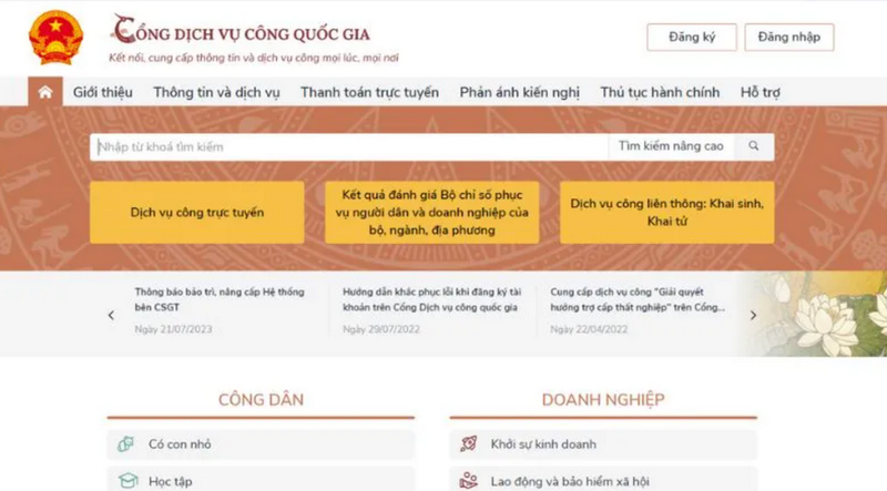 Truy cập Cổng Dịch vụ công Quốc gia