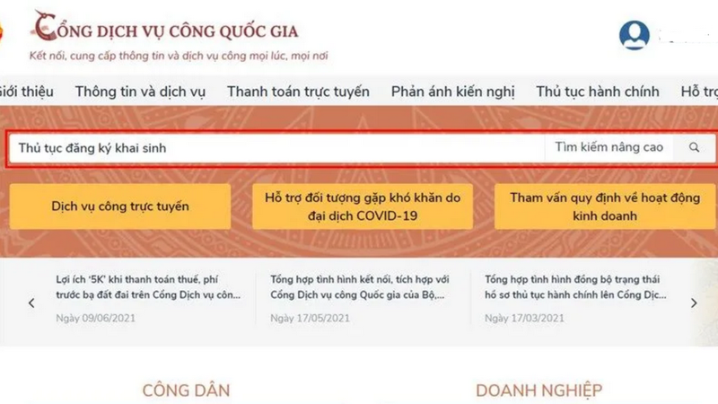 Tìm kiếm thủ tục đăng ký khai sinh