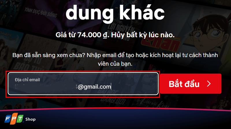Nhập địa chỉ email để tạo tài khoản mới