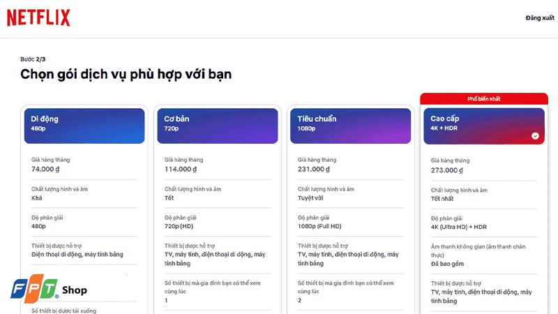 Chọn gói dịch vụ phù hợp với nhu cầu sử dụng của bạn