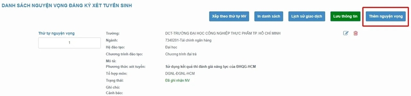 Đăng ký nguyện vọng xét tuyển đại học 5