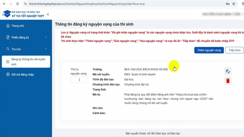 Thí sinh thực hiện đăng ký nguyện vọng trực tuyến tại hệ thống