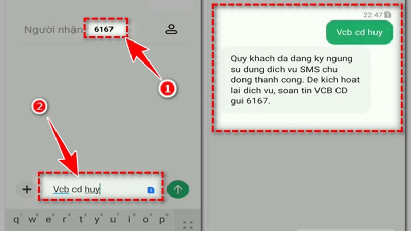 Căn cứ vào tin nhắn để biết đã huỷ được dịch vụ SMS Banking hay chưa