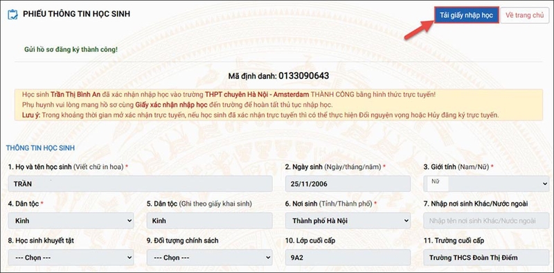 Hồ sơ cần chuẩn bị khi đến trường nhập học