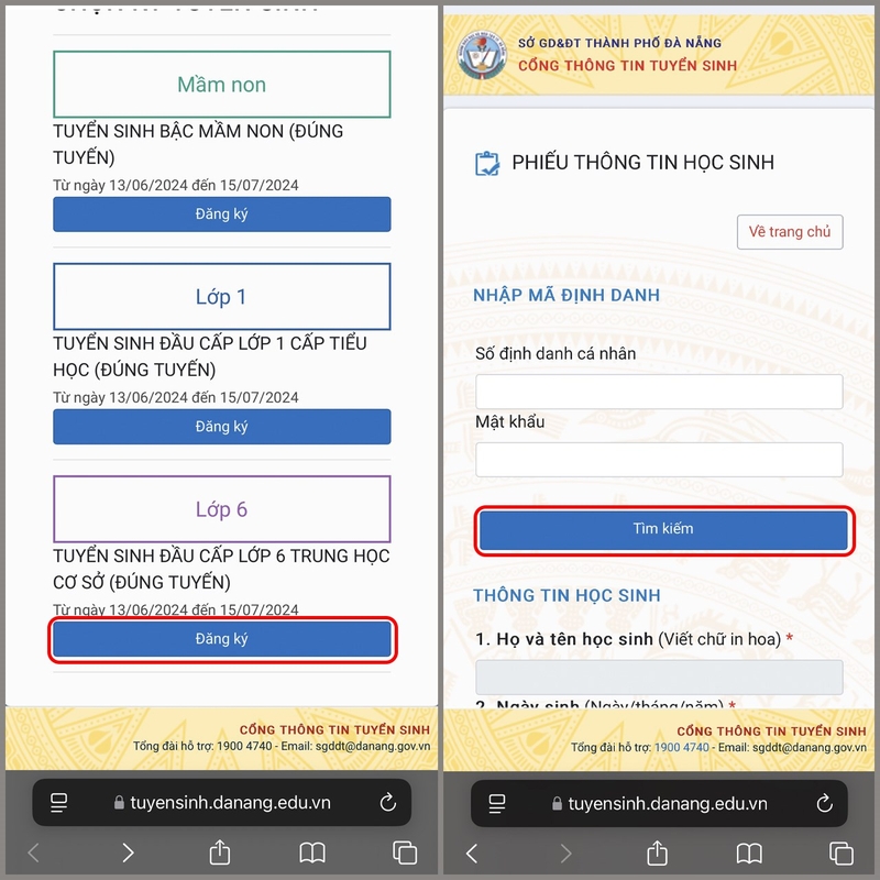Hướng dẫn đăng ký tuyển sinh vào lớp 6 online bước 3