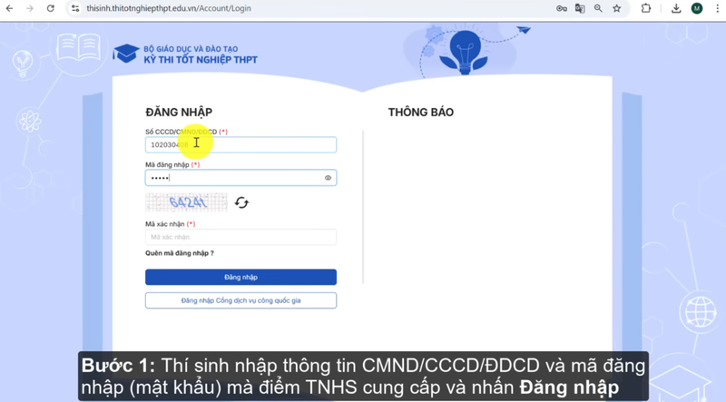Đăng nhập thông tin tài khoản