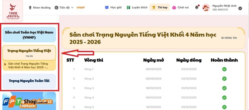 đăng nhập Trạng Nguyên Tiếng Việt 2025-2026 3