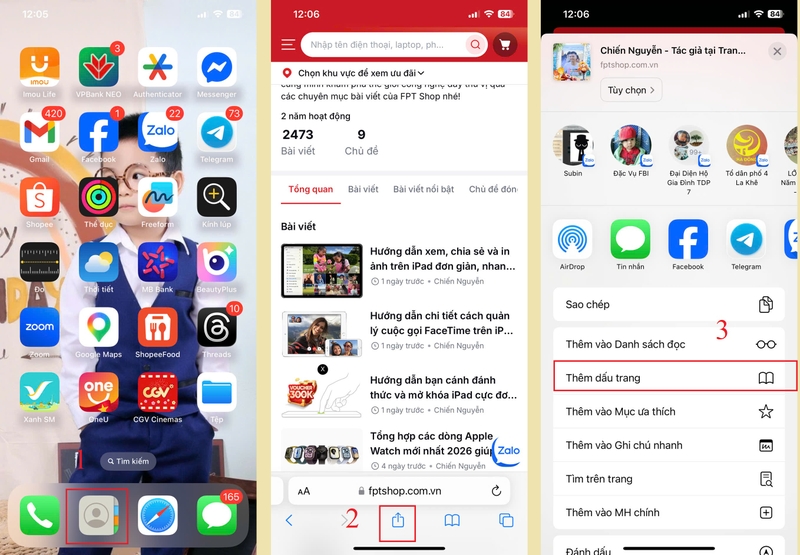 Đánh dấu trang Web yêu thích trong Safari 3