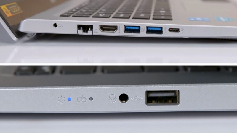 Laptop Acer Aspire có đầy đủ cổng kết nối như HDMI, LAN, USB, jack kết nối tai nghe