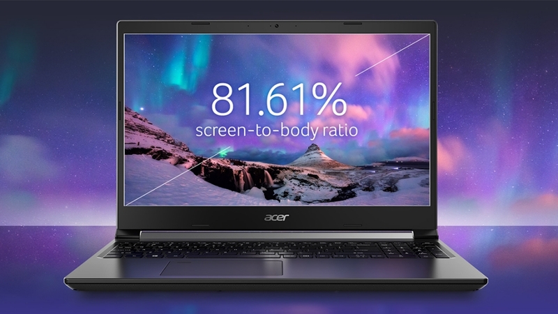 Laptop Acer Aspire 7 A715 có màn hình hiển thị là 15.6inch cùng tỷ lệ so với thân máy đạt đến 81.61%