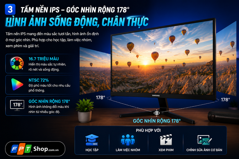 LS27F320GAEXXV có góc nhìn 178 độ theo cả chiều ngang và chiều dọc
