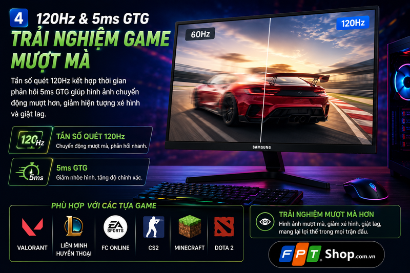 Samsung LS27F320GAEXXV phù hợp với game online phổ biến, game eSports nhẹ, giải trí sau giờ học hoặc làm việc