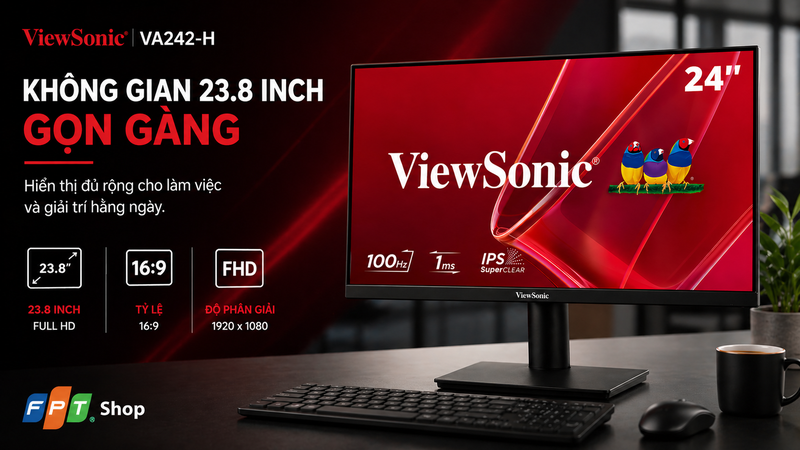 đánh giá Màn hình ViewSonic VA242-H 23.8 inch (ảnh 1)