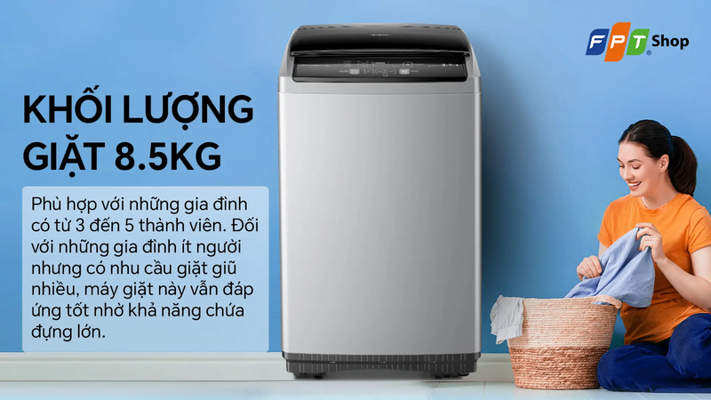 Khối lượng giặt 8.5kg cho gia đình 3-5 người