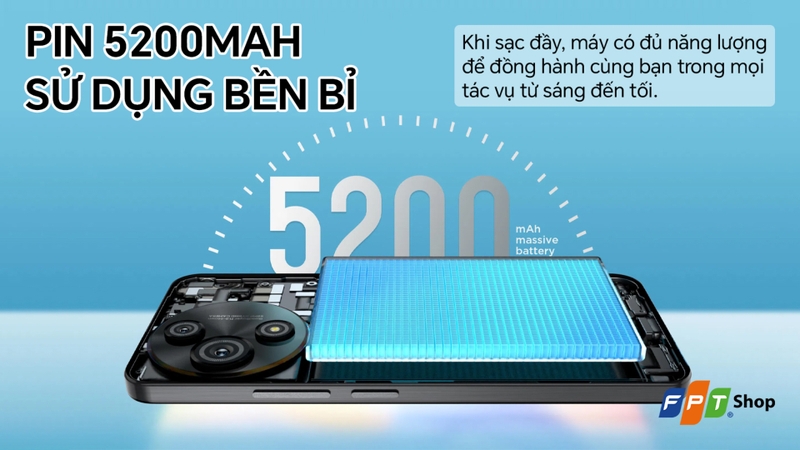 Pin 5200 mAh cho thời lượng sử dụng bền bỉ