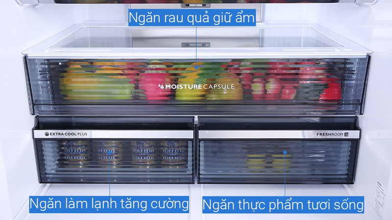 Sản phẩm sở hữu nhiều ngăn tủ riêng biệt để phân loại thực phẩm