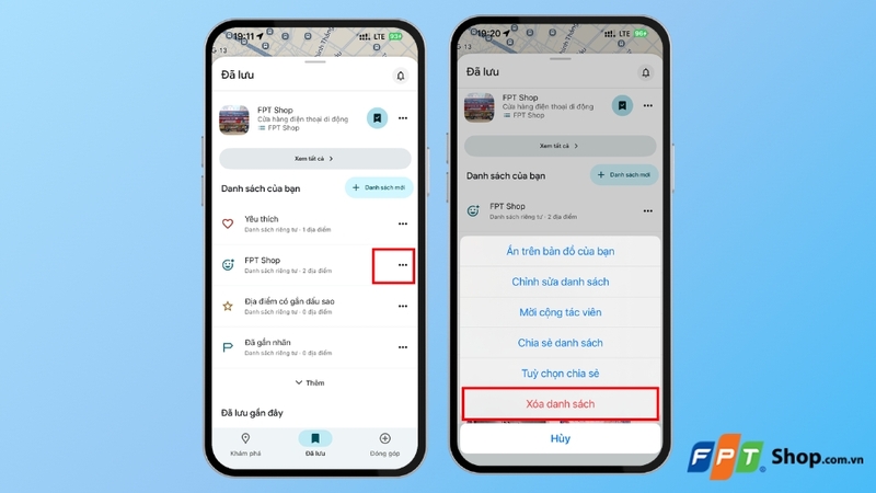 Xóa danh sách yêu thích trên Google Maps