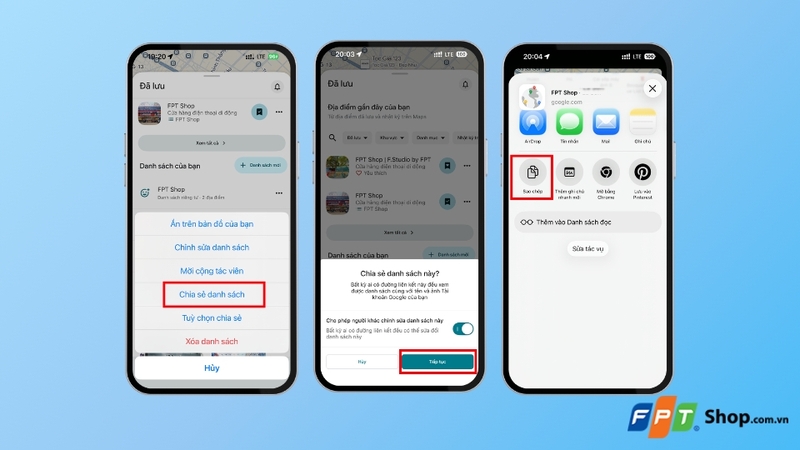 chia sẻ danh sách yêu thích trên Google Maps
