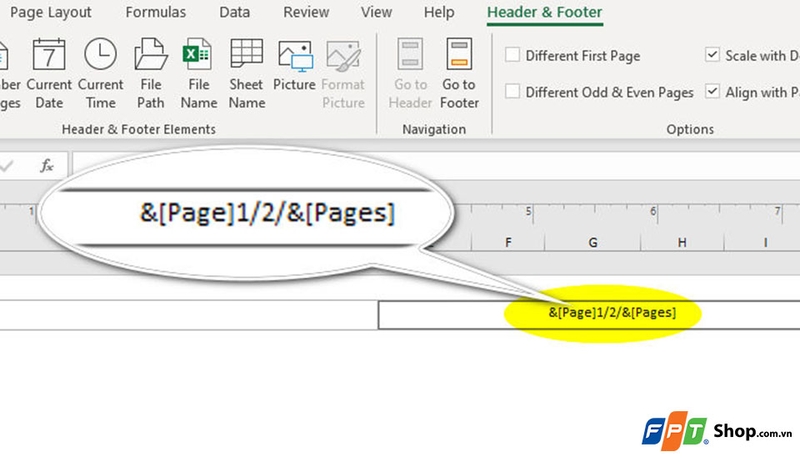 Đánh số trang kiểu 1/2 trong Excel - 03