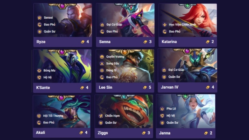 Các tướng trong đội hình