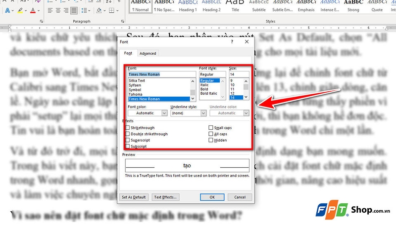 Đặt font chữ mặc định trong Word - 03