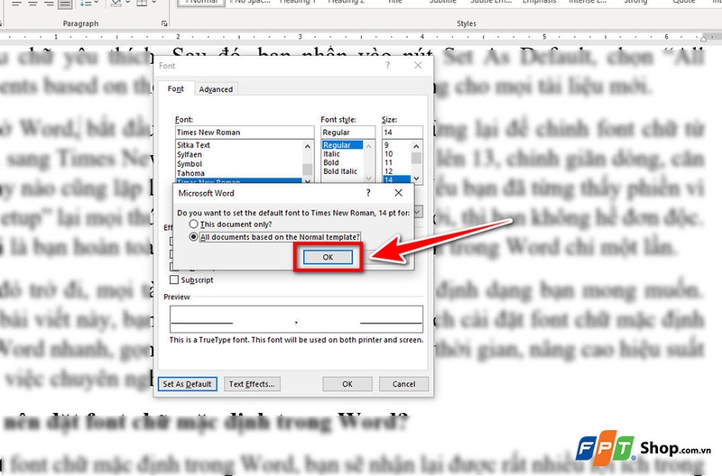 Đặt font chữ mặc định trong Word - 01