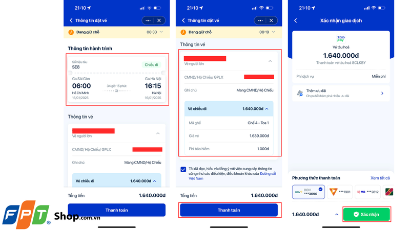 Đặt vé tàu Tết 2025 qua ví điện tử Zalopay 5