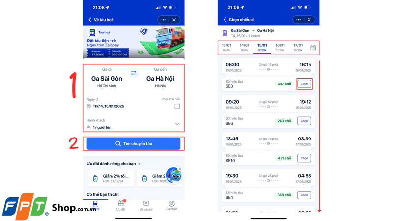 Đặt vé tàu Tết 2025 qua ví điện tử Zalopay 2