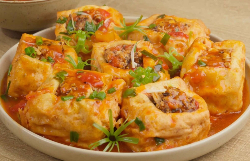 đậu phụ nhồi thịt sốt cà chua hình 16