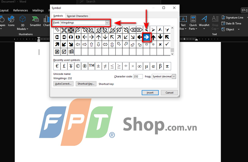 dấu suy ra trong Word 3