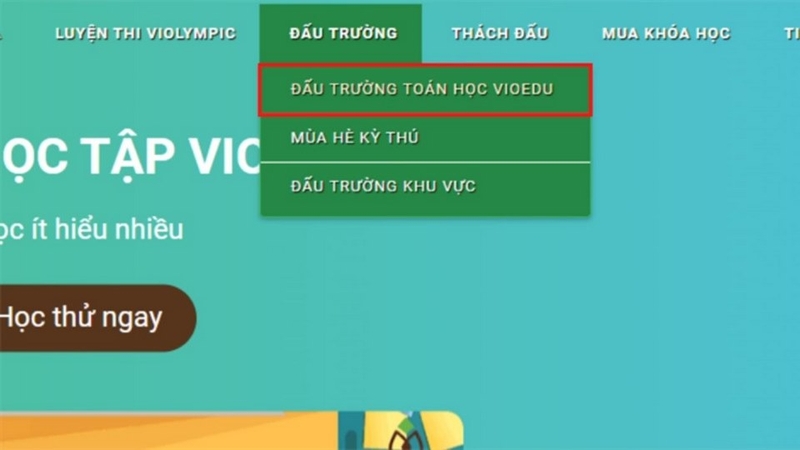 Tìm và nhấp vào mục "ĐẤU TRƯỜNG". Từ menu thả xuống