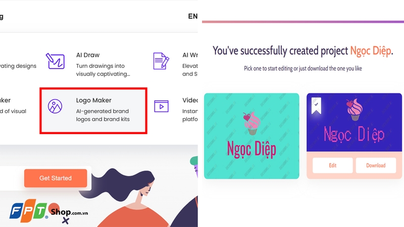 Designs AI trang bị công cụ Logo Maker