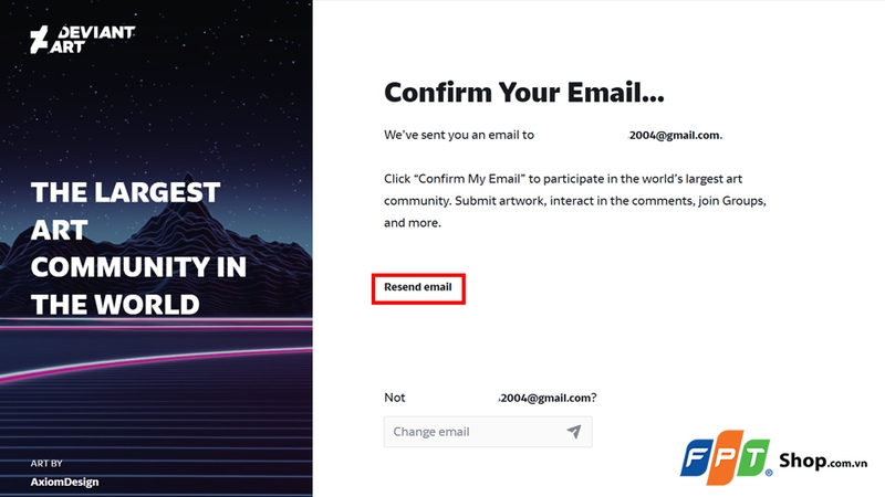 DeviantArt sẽ gửi một email xác nhận