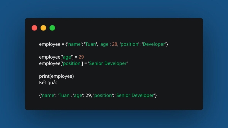 Cập nhật giá trị trong Dict