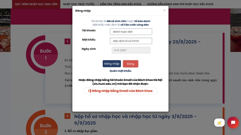 Kê khai hồ sơ sinh viên trực tuyến